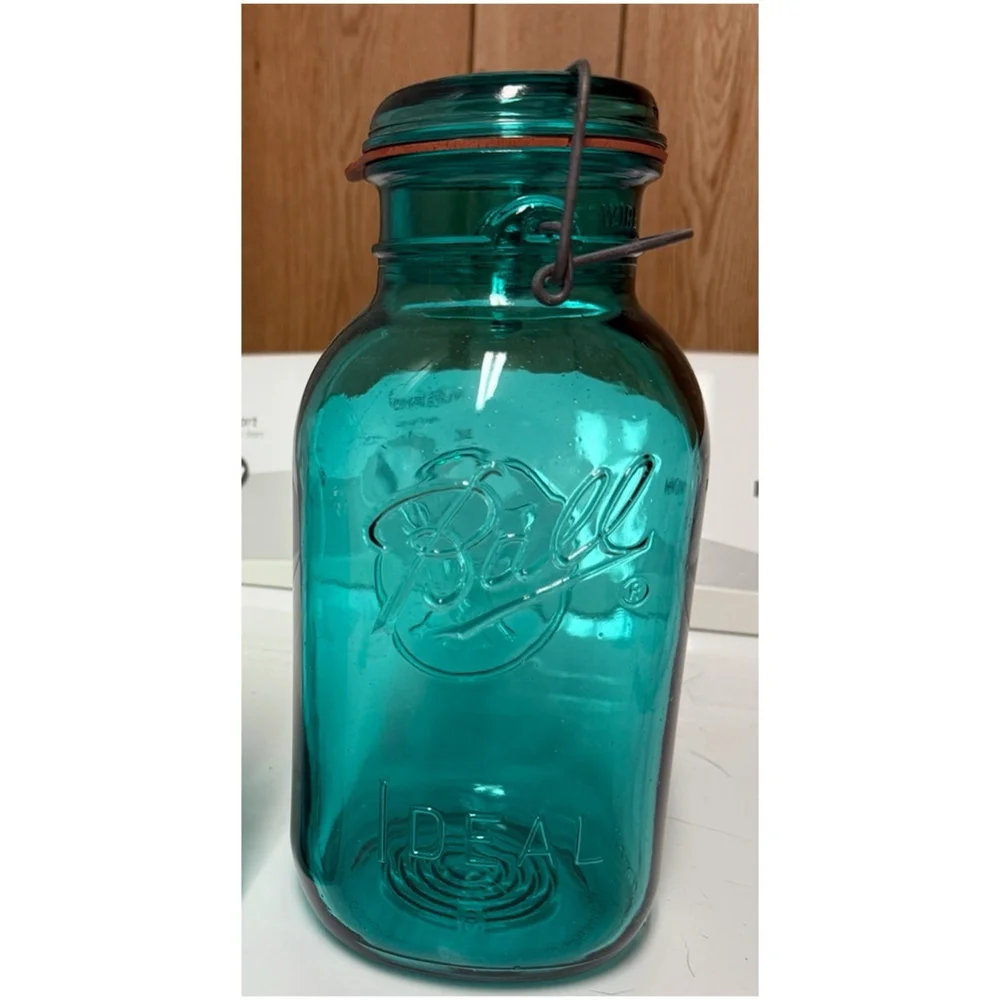 VTG 1976 American Eagle Ball Green Half Gallon Canning Jar Glass Rubber Wire Lid - Picture 2 of 4